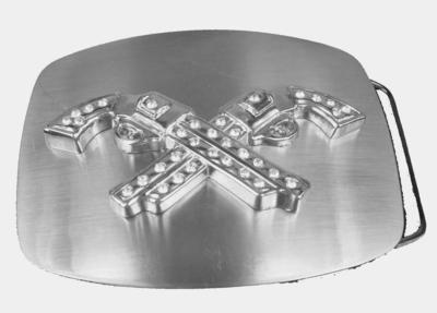 two guns cross with stones on square plain silver belt buckle