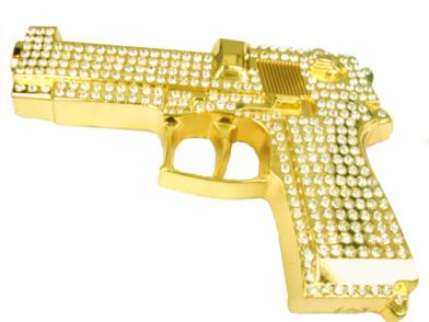 gun with stones cutout gold belt buckle