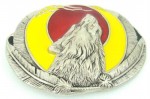  hauling wolf on oval red and yellow belt buckle western beltbuckle style