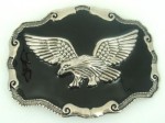  eagle flying silver and black enamel background belt buckle western style