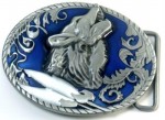  hauling wolf on oval blue and gray belt buckle western beltbuckle style