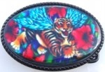  colorful tiger w/ wings on oval belt buckle western beltbuckle style