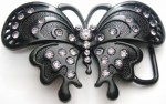  black metal butterfly with stones belt buckle