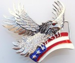  flying eagle cut out with clear stones holding usa flag belt buckle