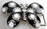  butterfly black and white dots with stones belt buckle