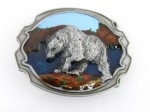  bear caugh a fish next to river oval belt buckle