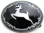  deer jumping with black background oval belt buckle