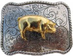  pig gold on gray frame with rope edges belt buckle