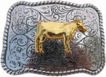  cow gold on gray frame with rope edges belt buckle