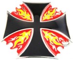  chopper black with red and yellow fire belt buckle