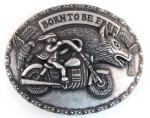  born to be free bike rider with two eagles and a hauling wolf head belt buckle