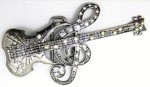  guitar with music sign and stones cutout silver belt buckle