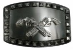  two guns crossed with stones on square with spikes gray belt buckle western beltbuckle style