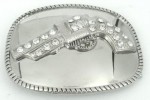  gun with stones on square silver belt buckle