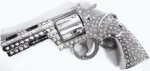  revolver with stones cutout silver belt buckle