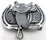  saddle with double horse shoes gray belt buckle