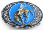  rodeo cowboy ridding a wild horse oval belt buckle