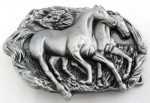  horses running wild gray color semi oval belt buckle