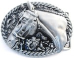  horse head gray and black oval belt buckle