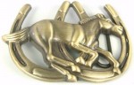  horse cutout on two horse shoe med brass belt buckle