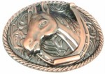  horse head on oval copper belt buckle