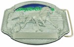  horse wagon on sm square silver belt buckle