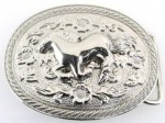  horse running silver tone medium oval two tone belt buckle western beltbuckle style