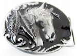  horse head gray and black background small oval belt buckle western beltbuckle style