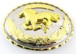  horse running two tone oval belt buckle