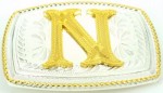  initial (n) small two tone belt buckle