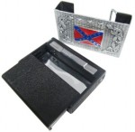  cigarrette dispenser and butane lighter gray color with rebel flag belt buckle