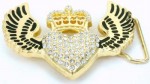  heart with crown and wings gold tone belt buckle