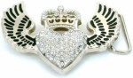  heart with crown and wings silver tone belt buckle