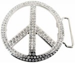  peace sign belt buckle with stone  cutout  silver