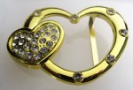  heart with heart on side gold with stones belt buckle