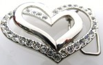  double heart cut out with stones silver belt buckle