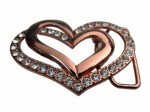  double heart cut out with stones copper belt buckle