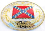  rebel flag two tone oval big belt buckle