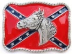  horse head on confederate flag frame with rope edges belt buckle