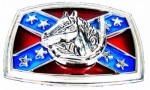  rebel flag on square with horse and horse shoe silver belt buckle