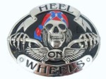  rebel flag on skeleton bandanna on oval heel on wheels silver belt buckle