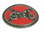  confederate flag with motorcycle on oval  belt buckle