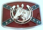  rebel flag on square w/horse and horse shoe silver belt buckle