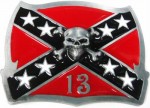  confederate flag with skull and lucky number 13 belt buckle