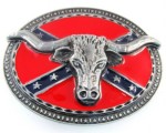  bull head with cofederate flag in oval belt buckle western beltbuckle style