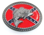  fish or bass with cofederate flag in oval belt buckle