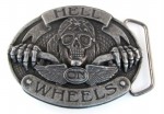  hell on wheels skull with confederate or rebel flag bandana in oval belt buckle western beltbuckle style