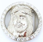  jesus face in a ring with stones silver belt buckle