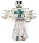  cross with stones and green cross in the middle cutout silver belt buckle