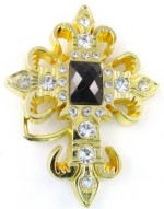  cross gold with black stone in center and clear stones belt buckle